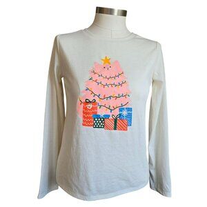 Girls Cat & Jack Holiday Cat Long-Sleeve Graphic Tee PJ Top Cream/Pink JJ4000